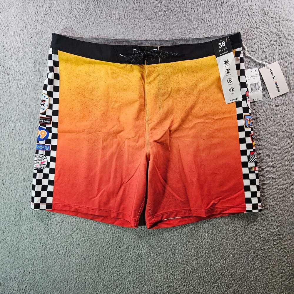 NWT Hurley Nascar Board Shorts Swim Trunks Men 38 No Liner Racing Car Orange